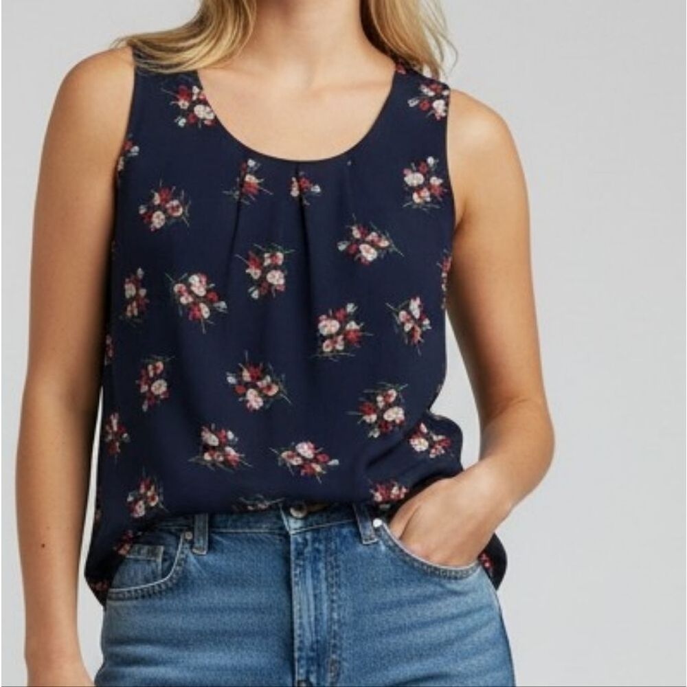 LOFT Navy & Florals Sleeveless Blouse